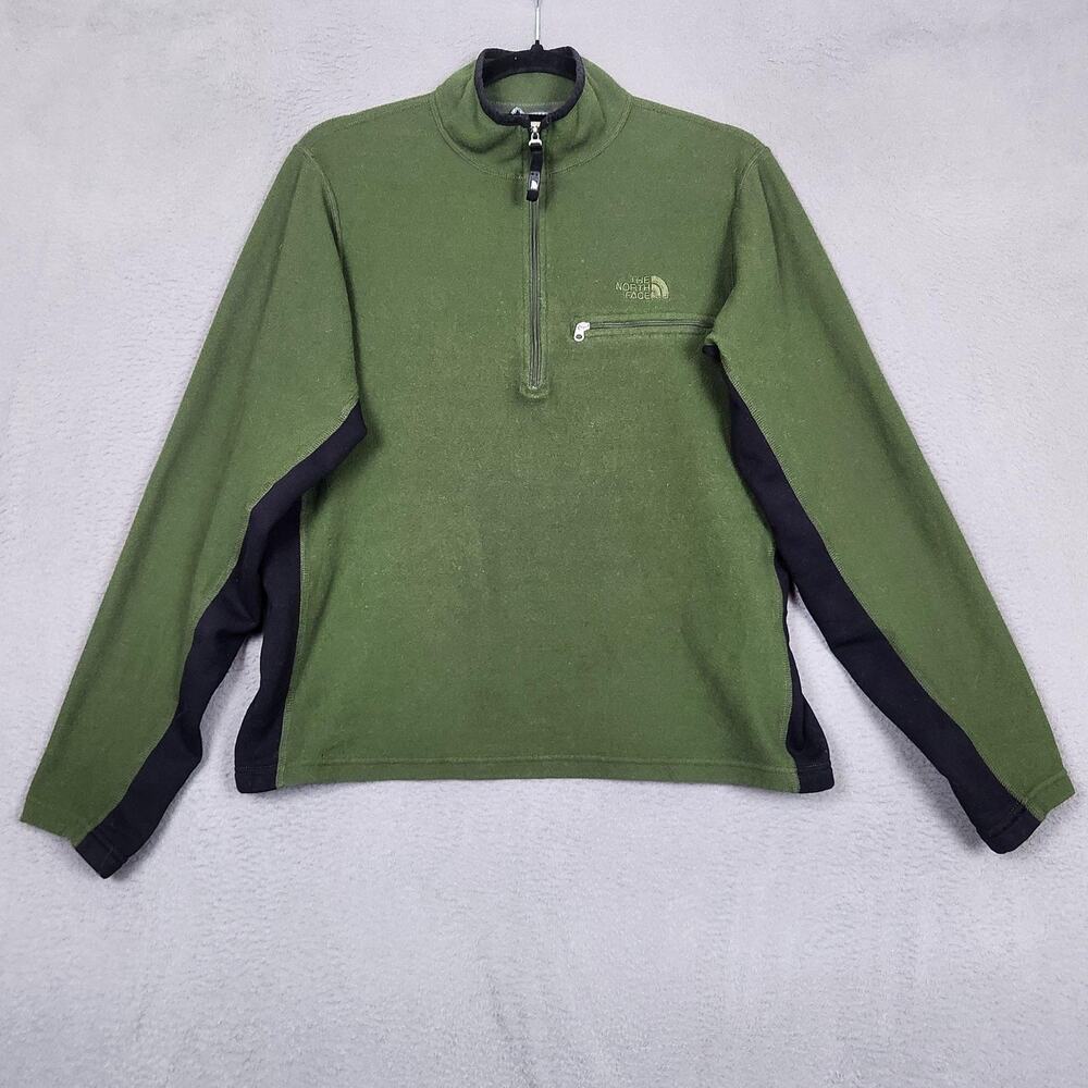 NORTH FACE Pullover Mens Medium Green Fleece 1/4 Zip Stretch Hiking Outdoor